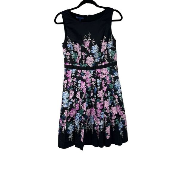 Talbots RSVP Floral Sateen Fit‎ & Flare Dress Black Hydrangeas Sz 2 Women’s - Picture 2 of 10